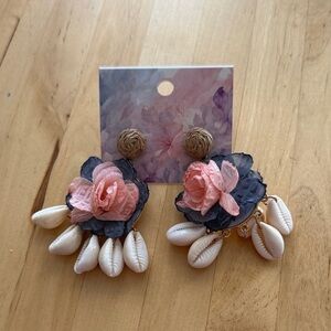 Floral and Shell Drop Earrings